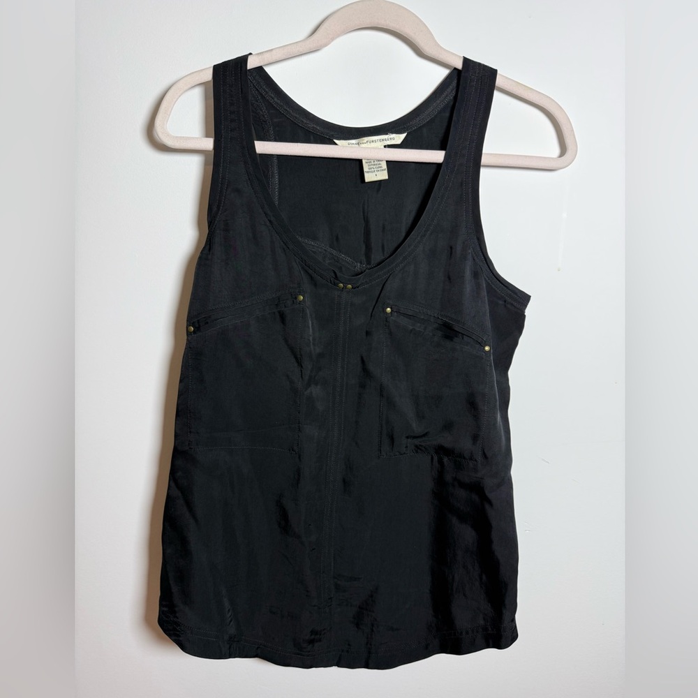💙DIANE VON FURSTENBERG | 100% Cupro Black Sleeveless Tank